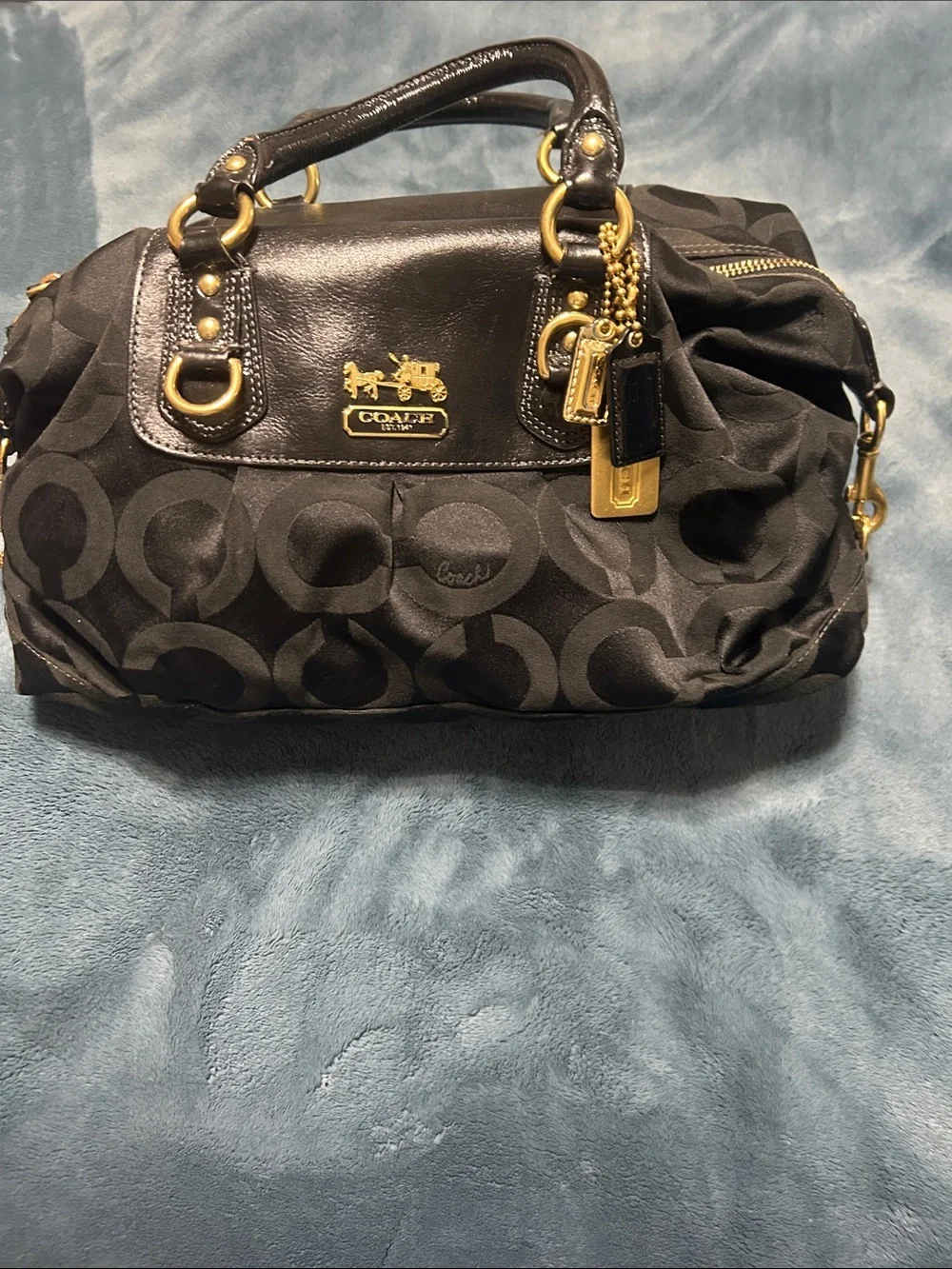 Coach Black Signature Satchel with Gold-Tone Accents